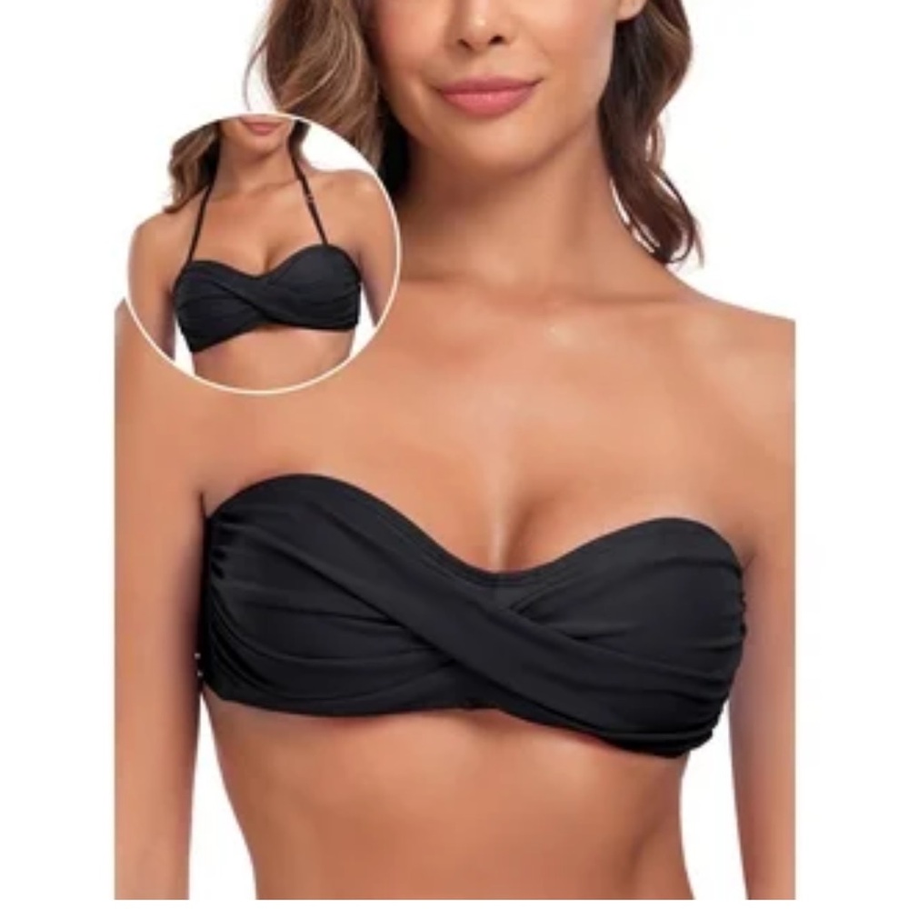 Kona Sol New Black Strapless Bandeau swim Top
